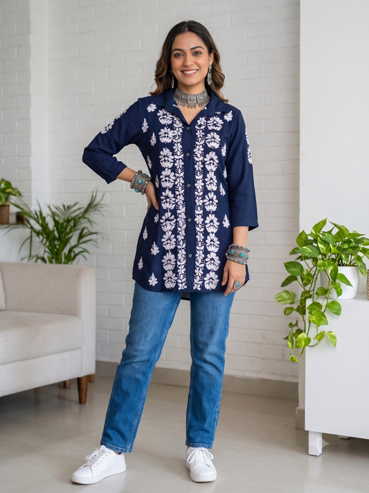 Navy Blue - Modal Madhuri Short Shirt