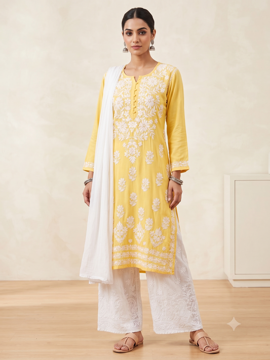 Yellow - Modal Straight Long Kurta