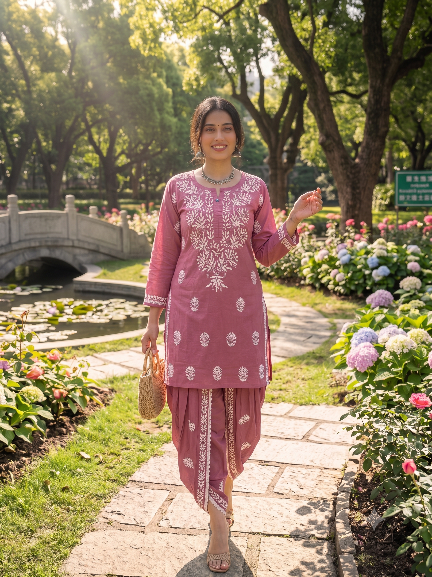 Tea Pink - Cotton Dhoti Co-ord Set