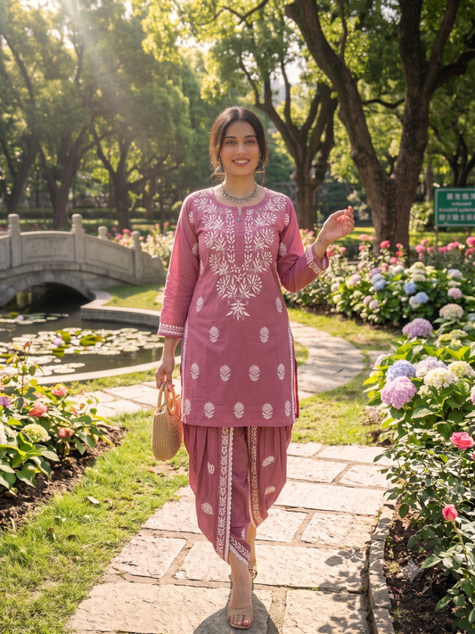 Tea Pink - Cotton Dhoti Co-ord Set