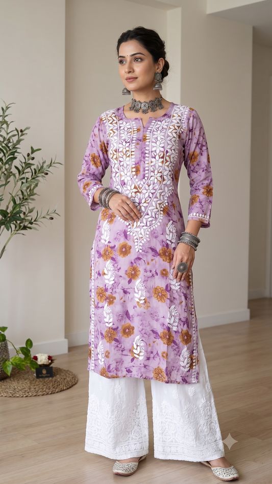 Rayon Printed Lavender Kurti (design A)
