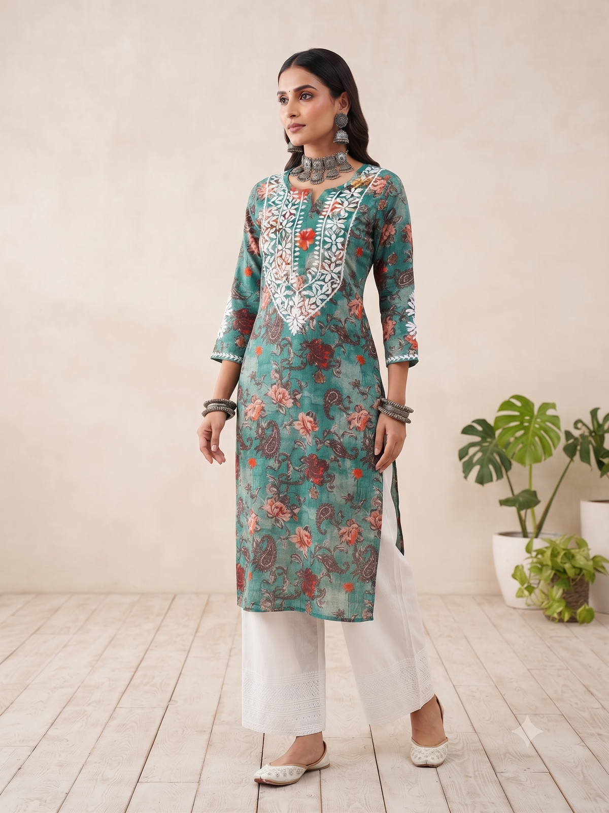 Rayon Printed Green Kurti (design B)