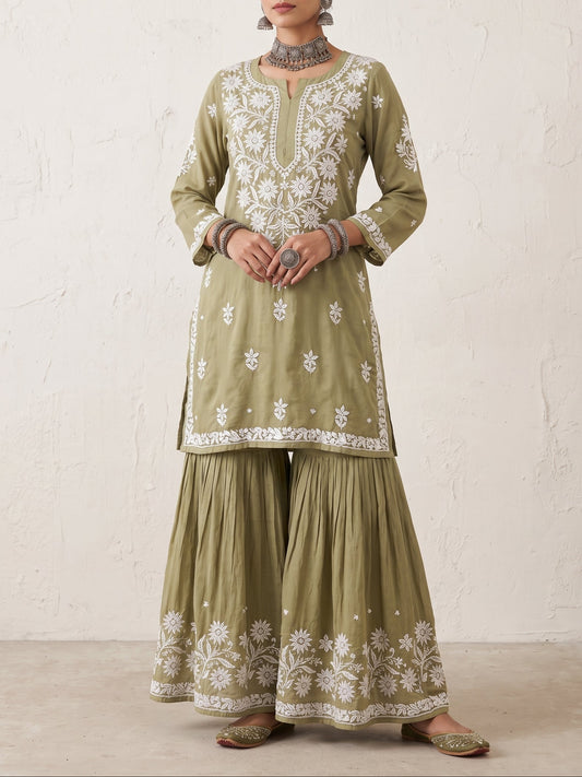 Olive Green - Viscose Gharara Set
