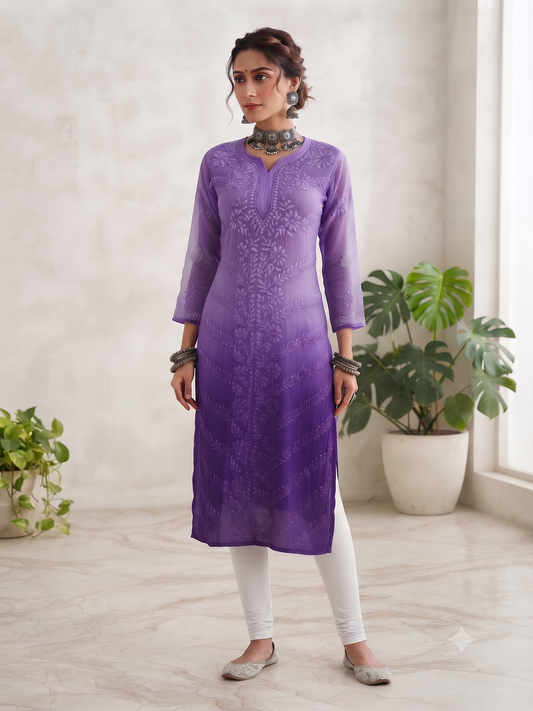 Lavender Ombre - Premium Viscose Kurti with Mukaish
