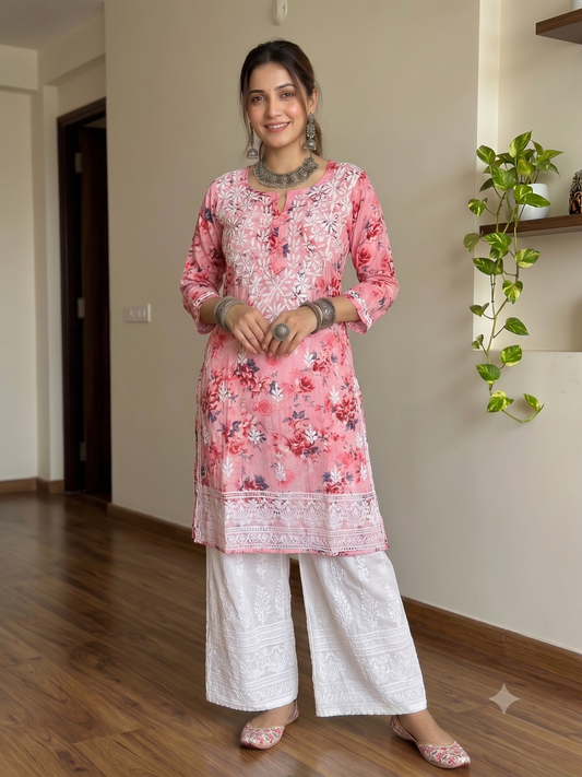 Mulmul Printed Kurti- Pink 9