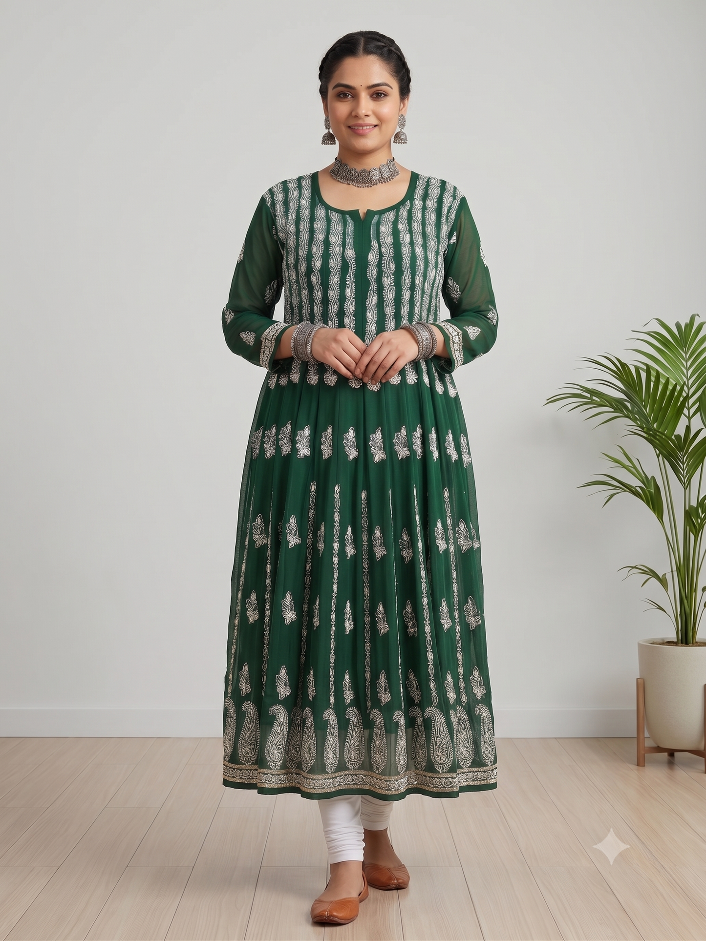 Dark Green - Georgette Gota Work Anarkali - 56 Kali