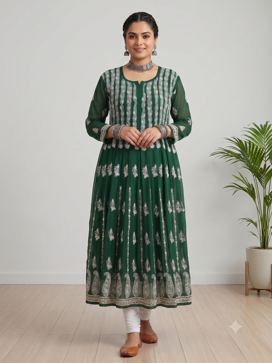 Dark Green - Georgette Gota Work Anarkali - 56 Kali