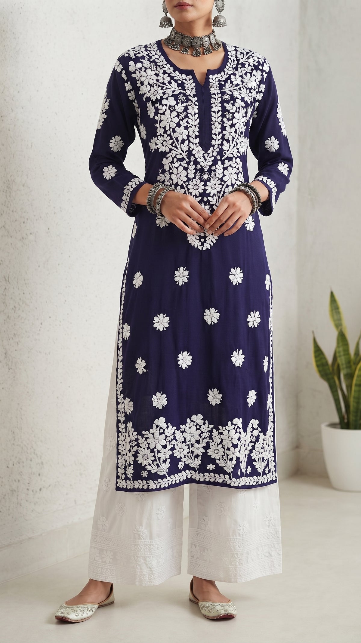 Navy Blue - Modal Straight Kurta