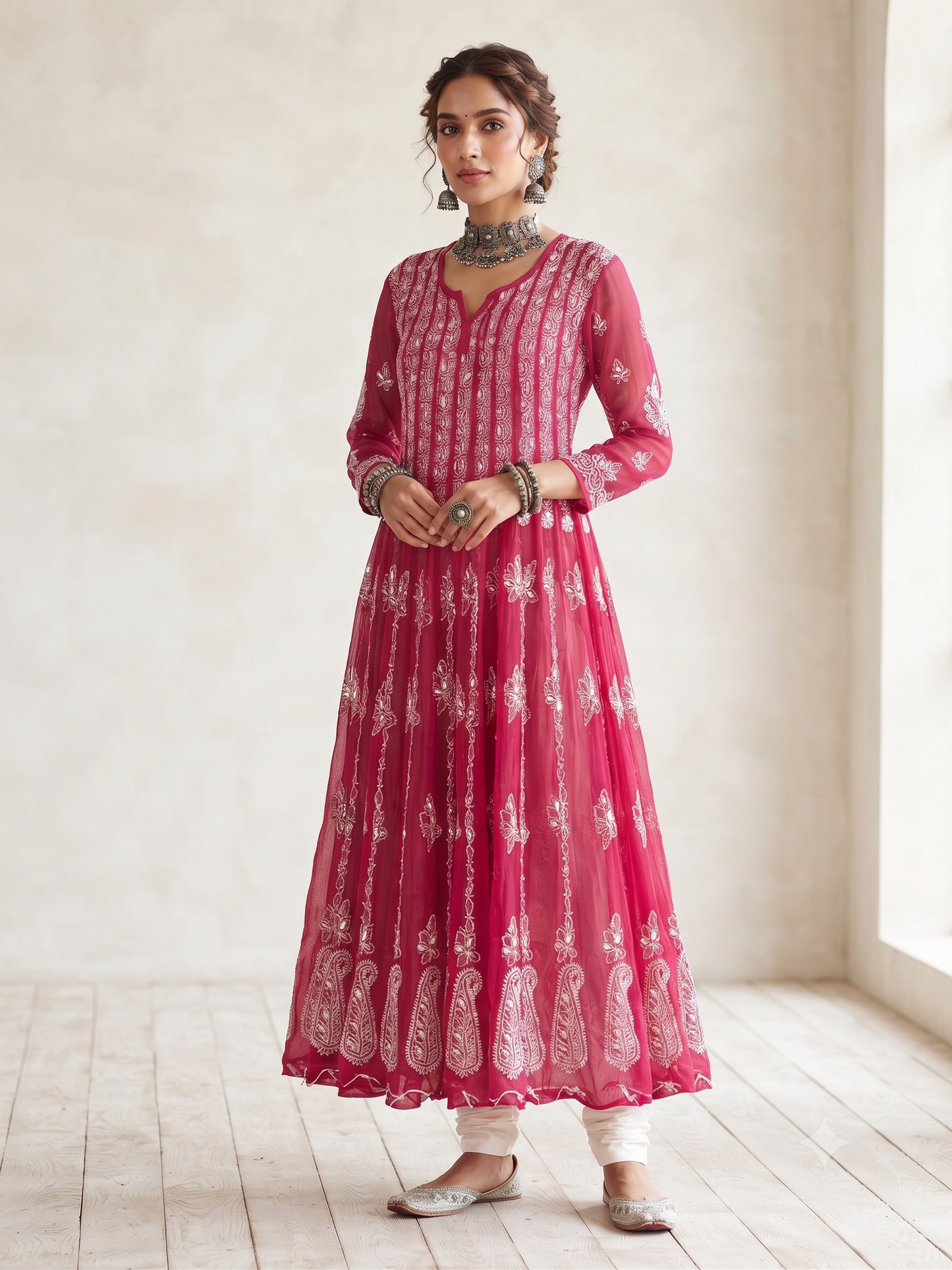 Hot Pink - Georgette Gota Work Anarkali - 56 Kali