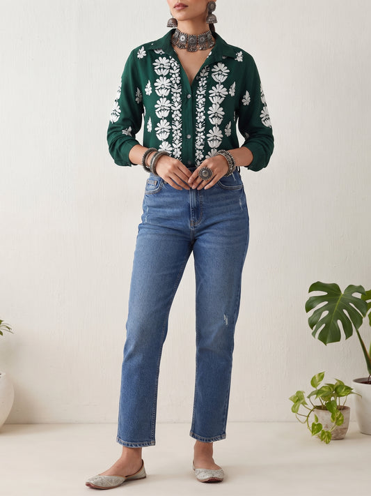 Dark Green - Modal Madhuri Short Shirt
