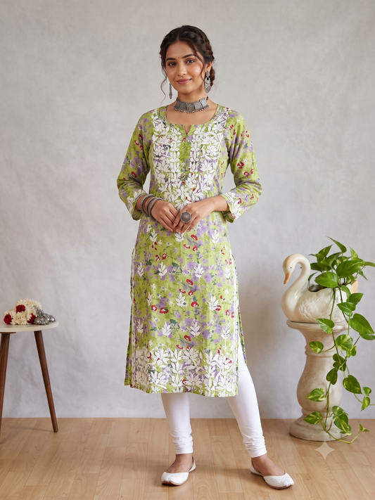 Mulmul Printed Kurti- Green 5