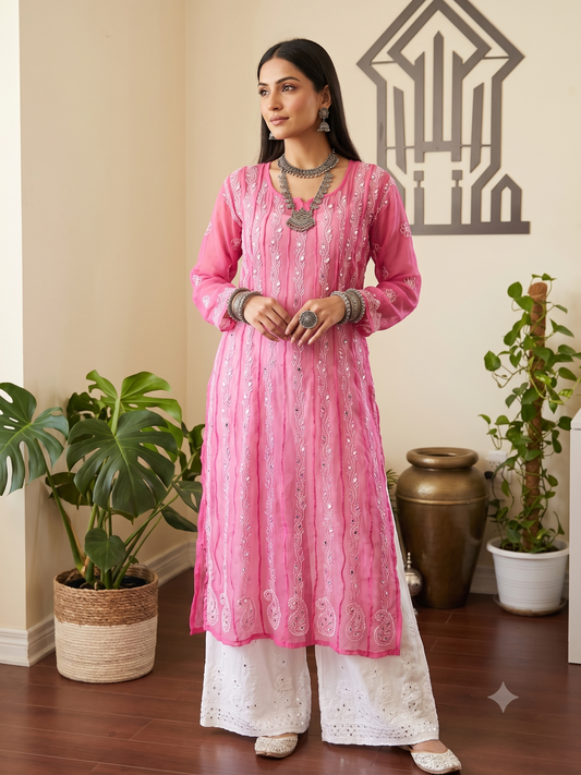 Hot Pink - Georgette Mirror Anarkali