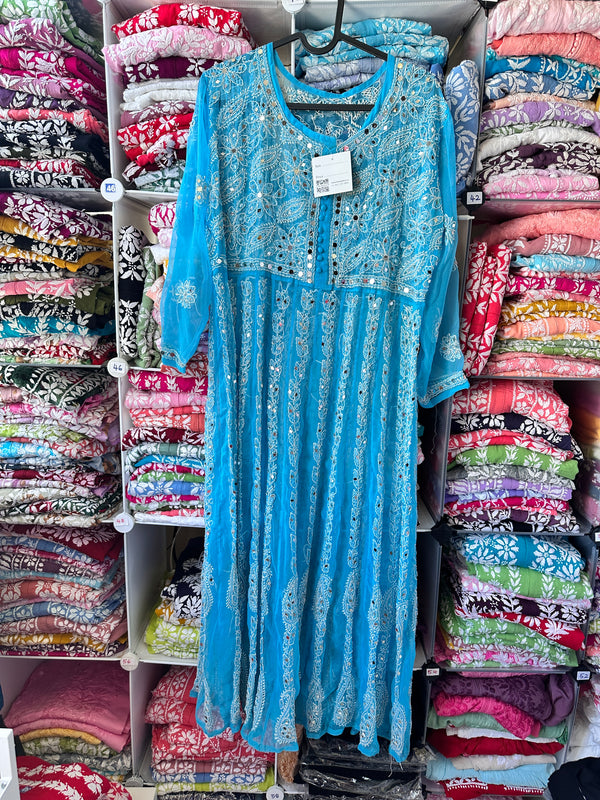 Blue - Yoke Style Georgette Mirror Anarkali
