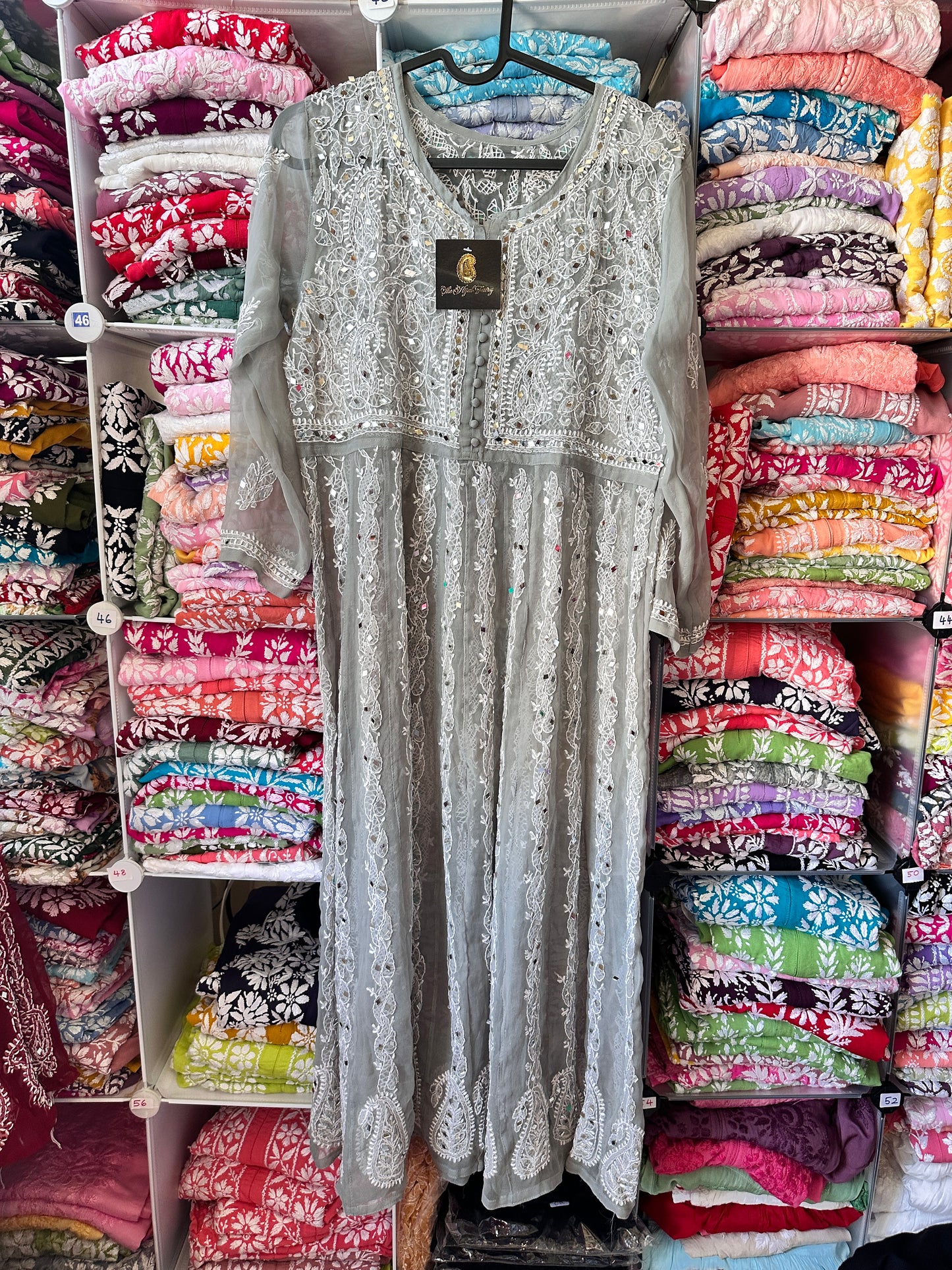 Grey - Yoke Style Georgette Mirror Anarkali