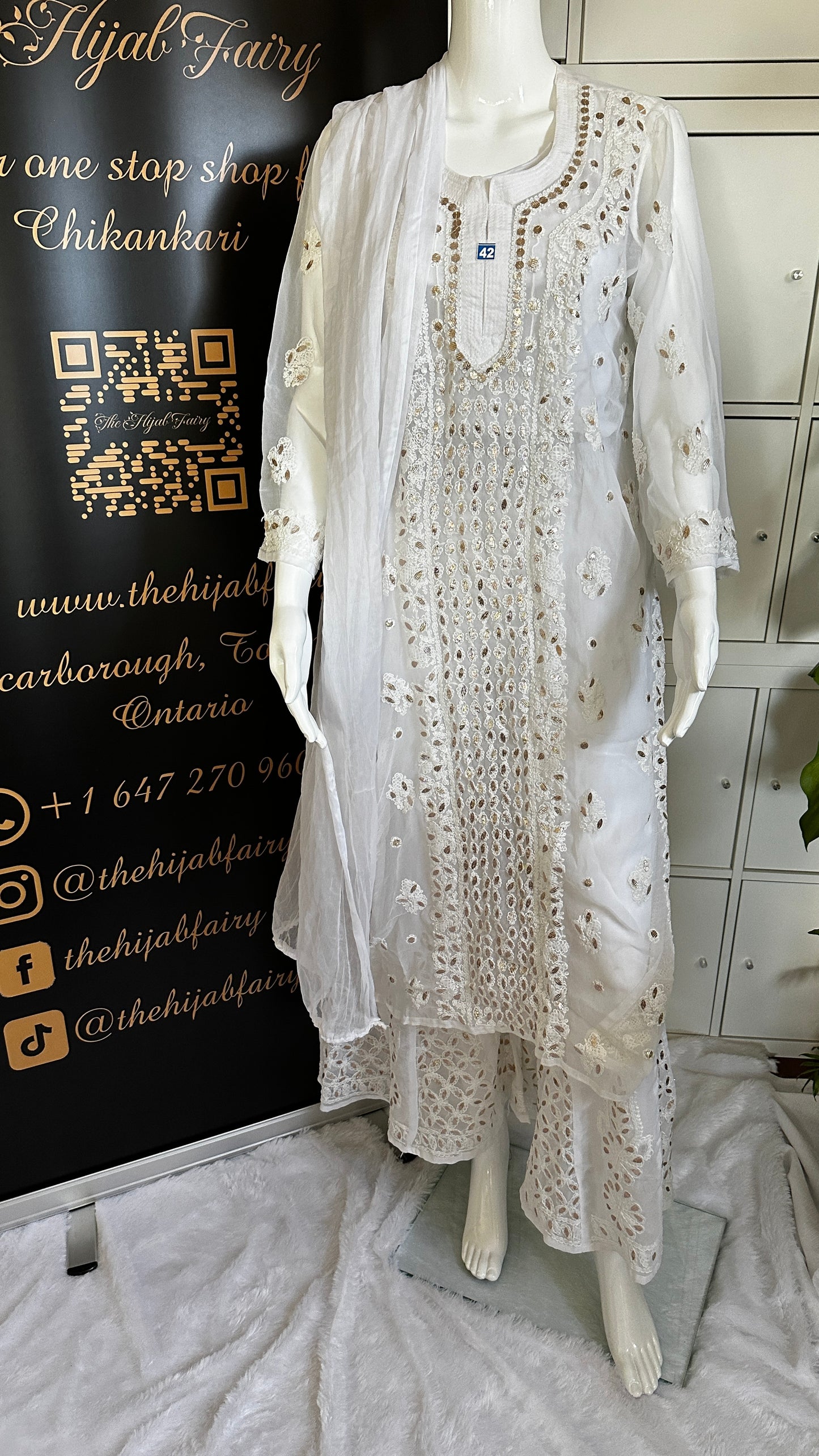 Georgette Gota Work Kurti - White