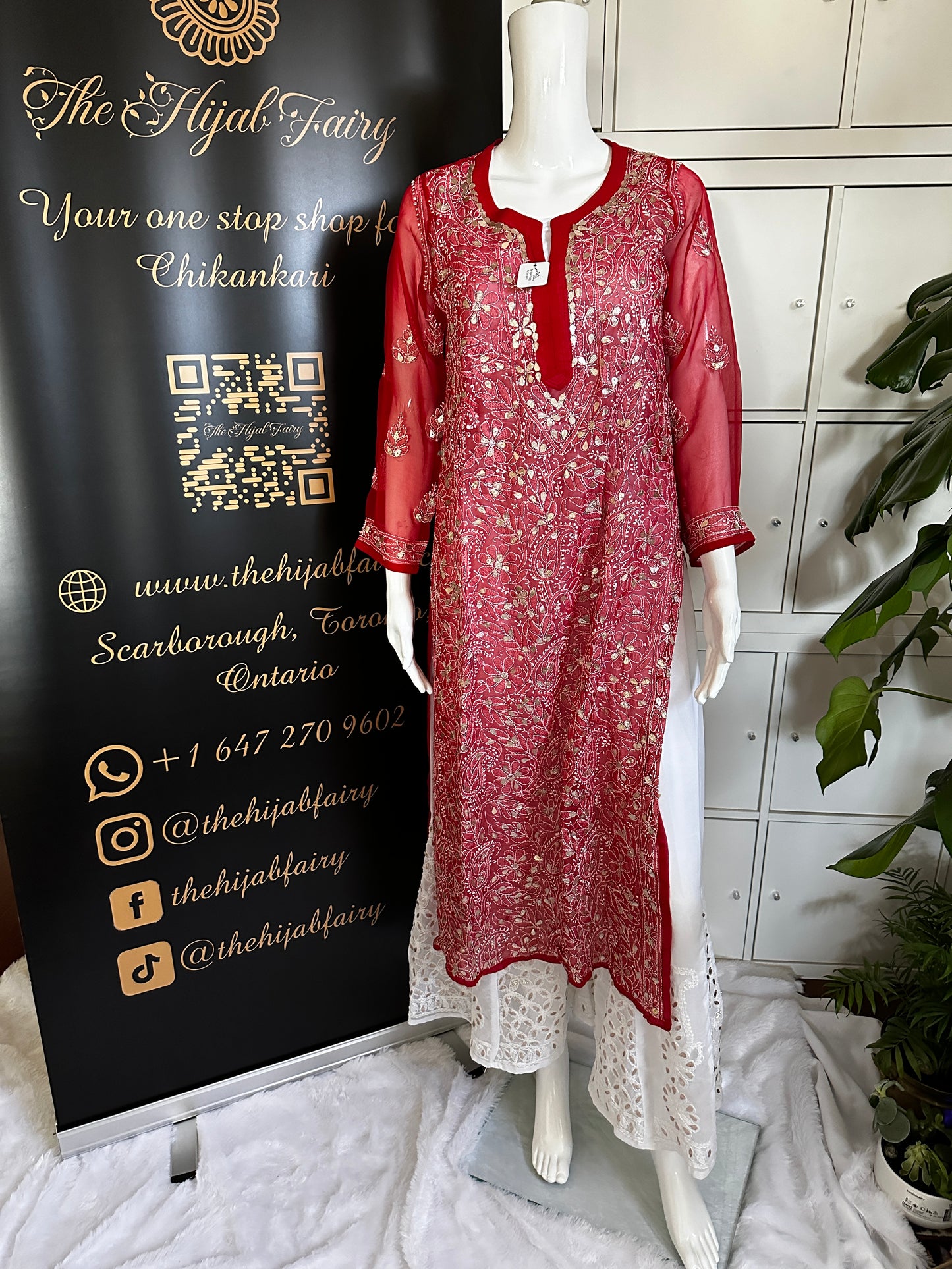 Georgette Gota Work Kurti Premium - Red