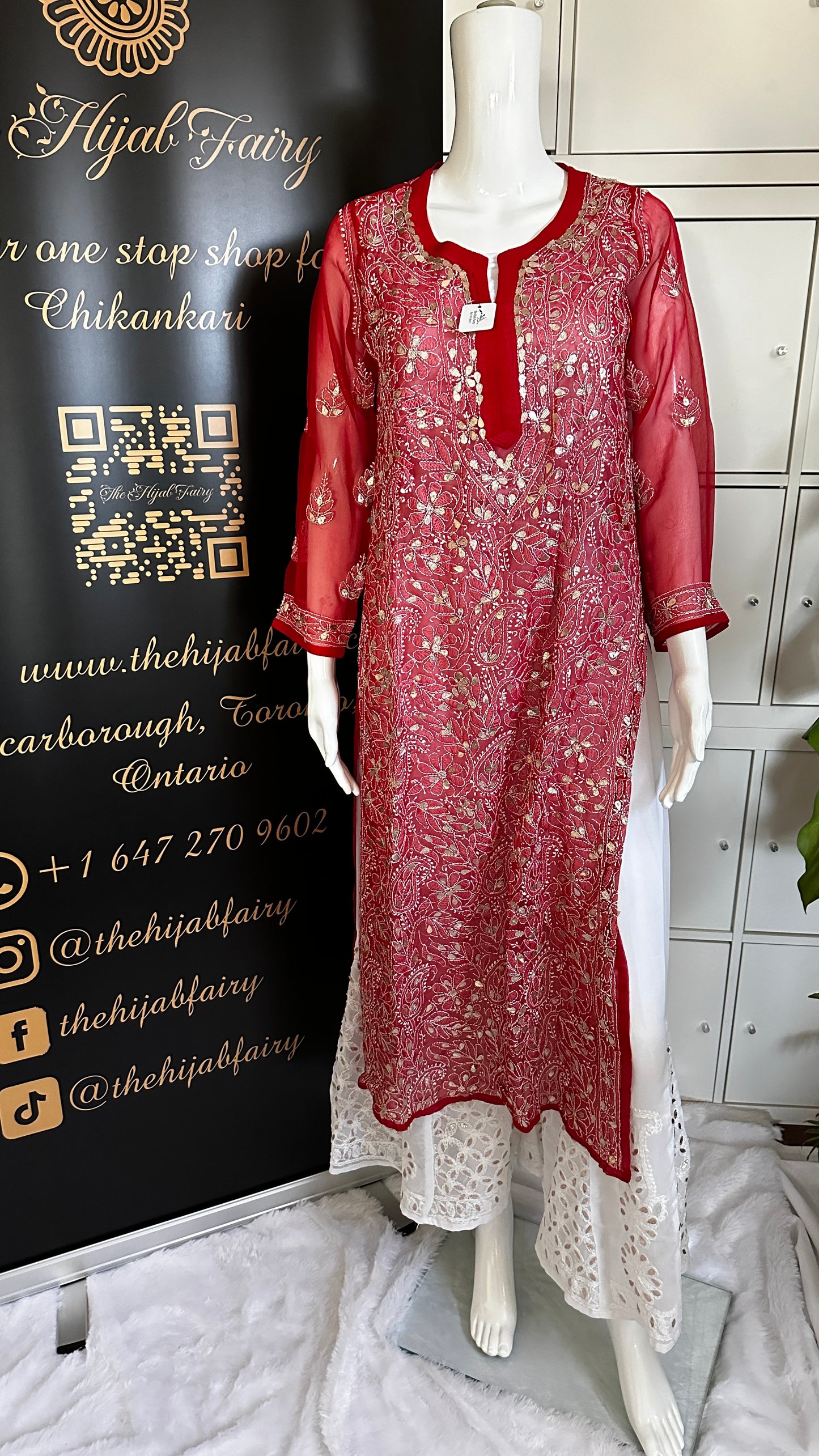 Georgette Gota Work Kurti Premium - Red