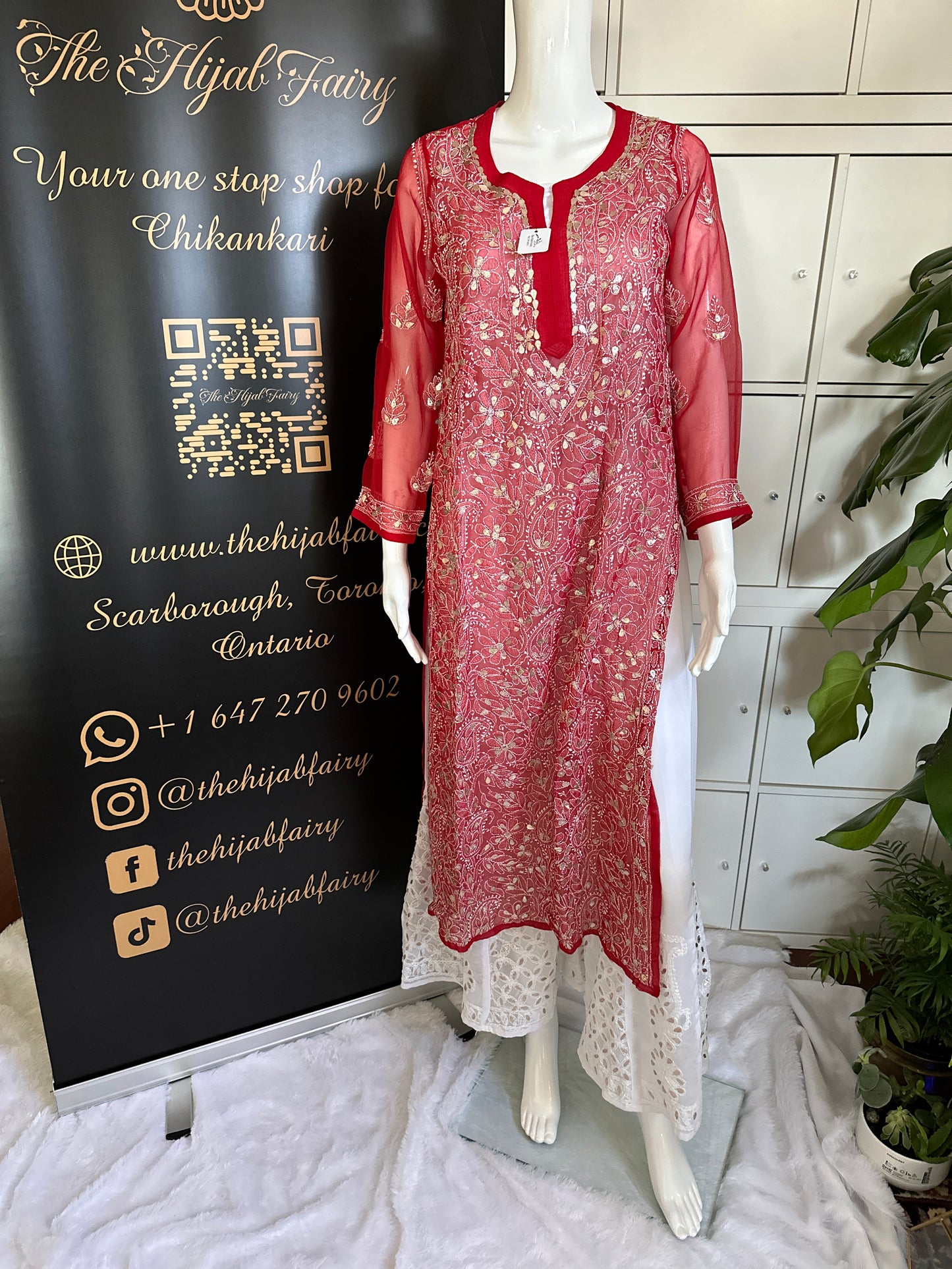 Georgette Gota Work Kurti Premium - Red