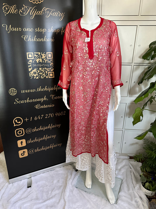 Georgette Gota Work Kurti Premium - Red