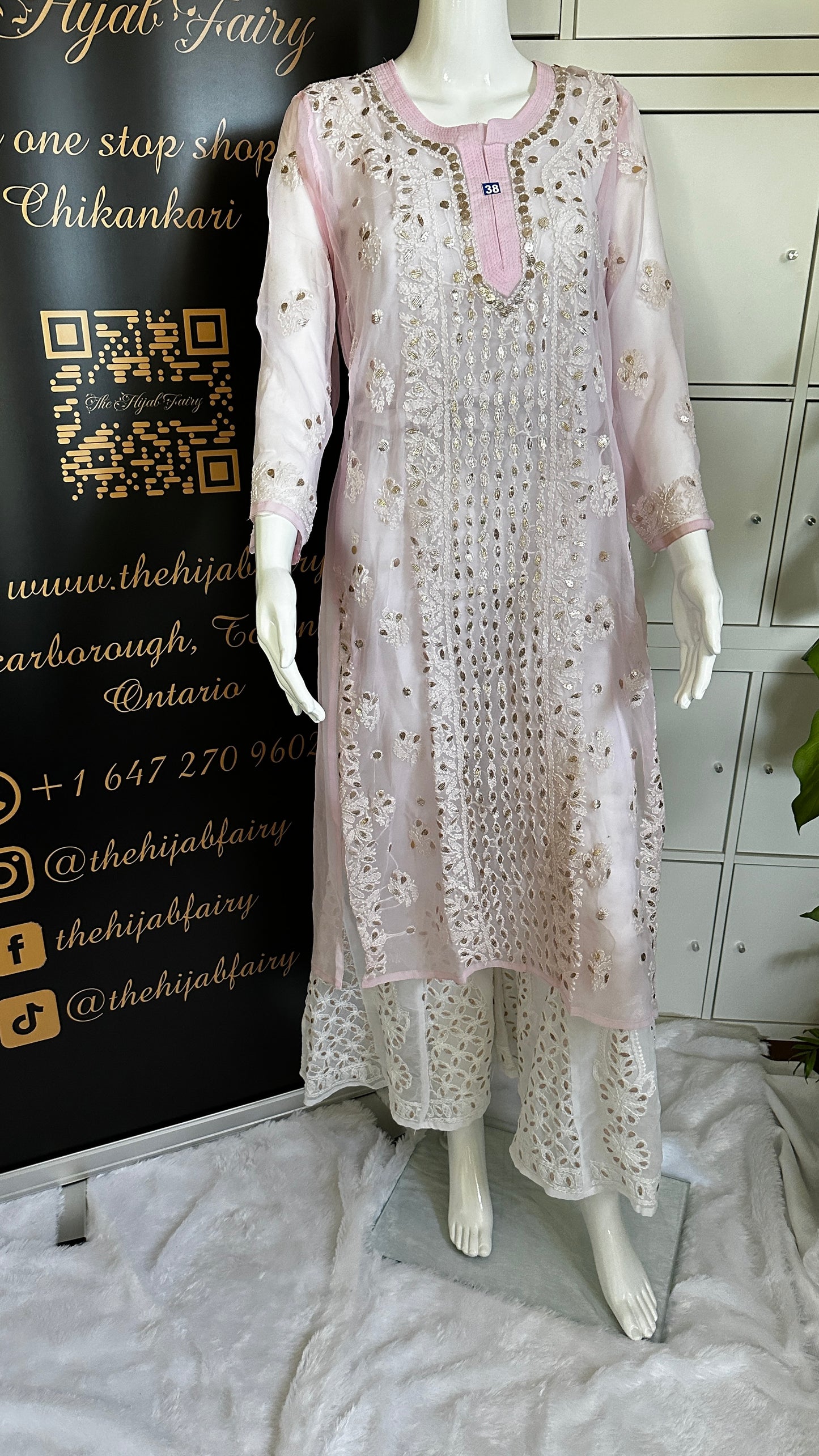 Georgette Gota Work Kurti - Pink