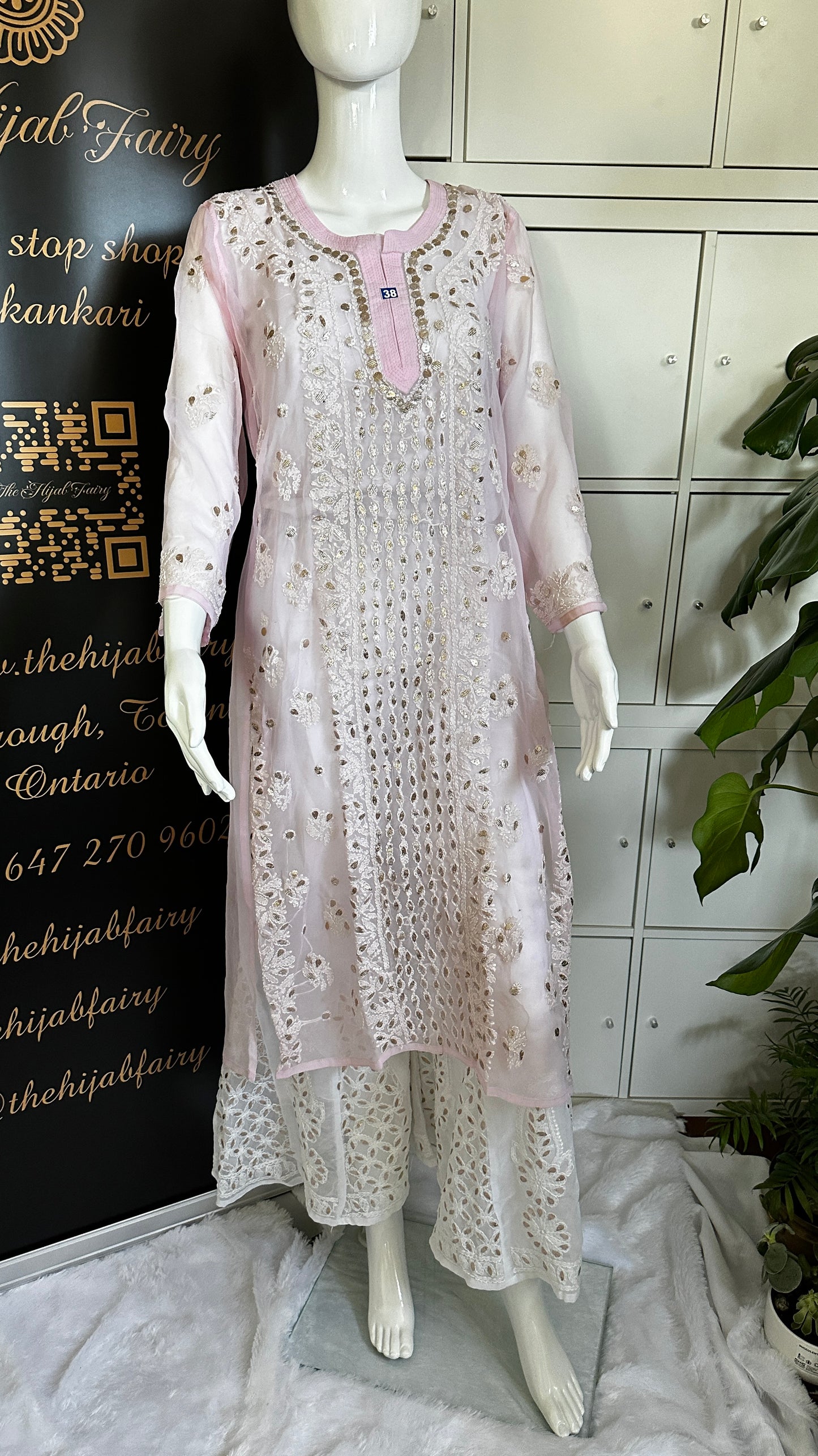 Georgette Gota Work Kurti - Pink