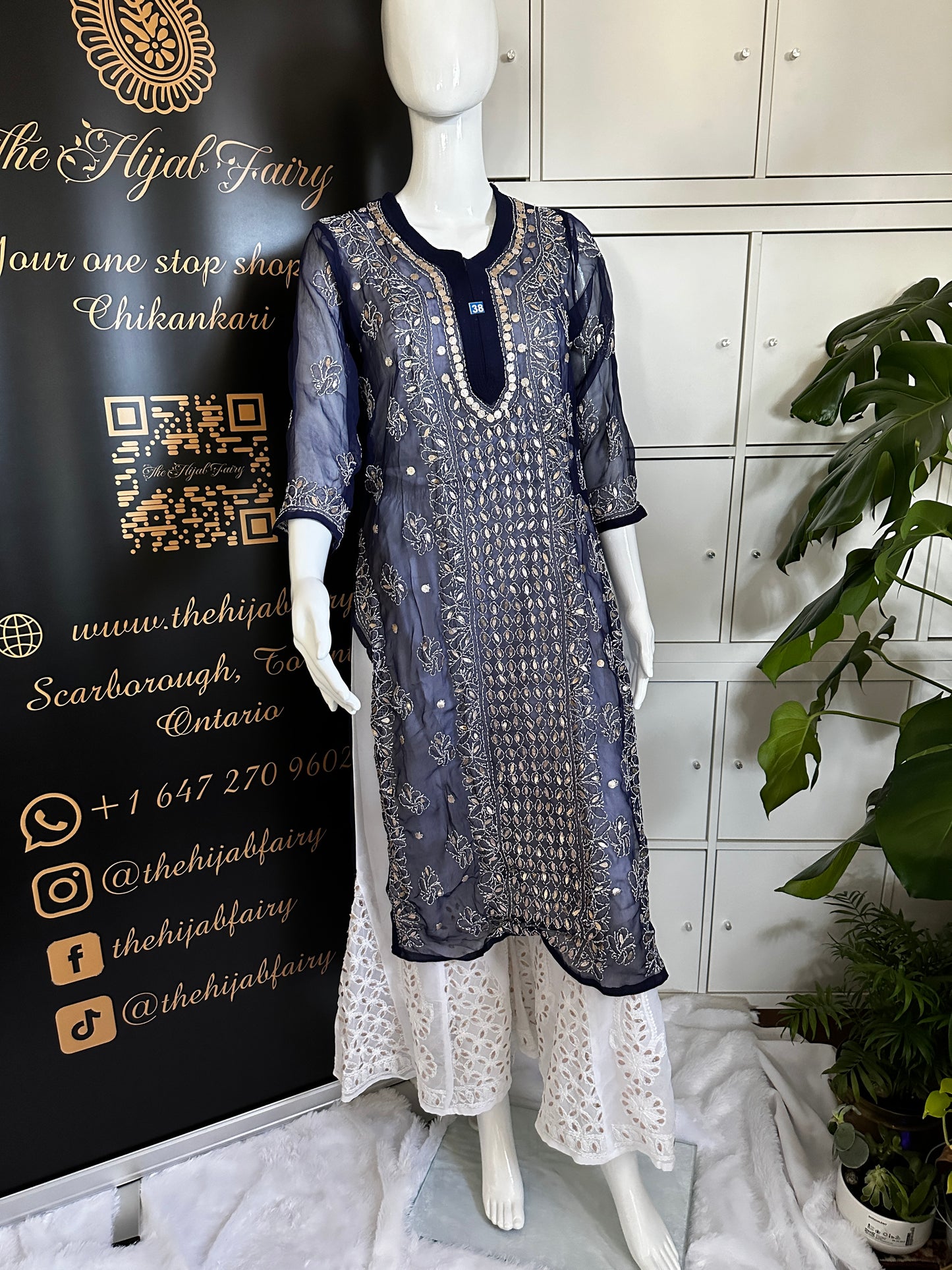 Georgette Gota Work Kurti - Indigo Blue