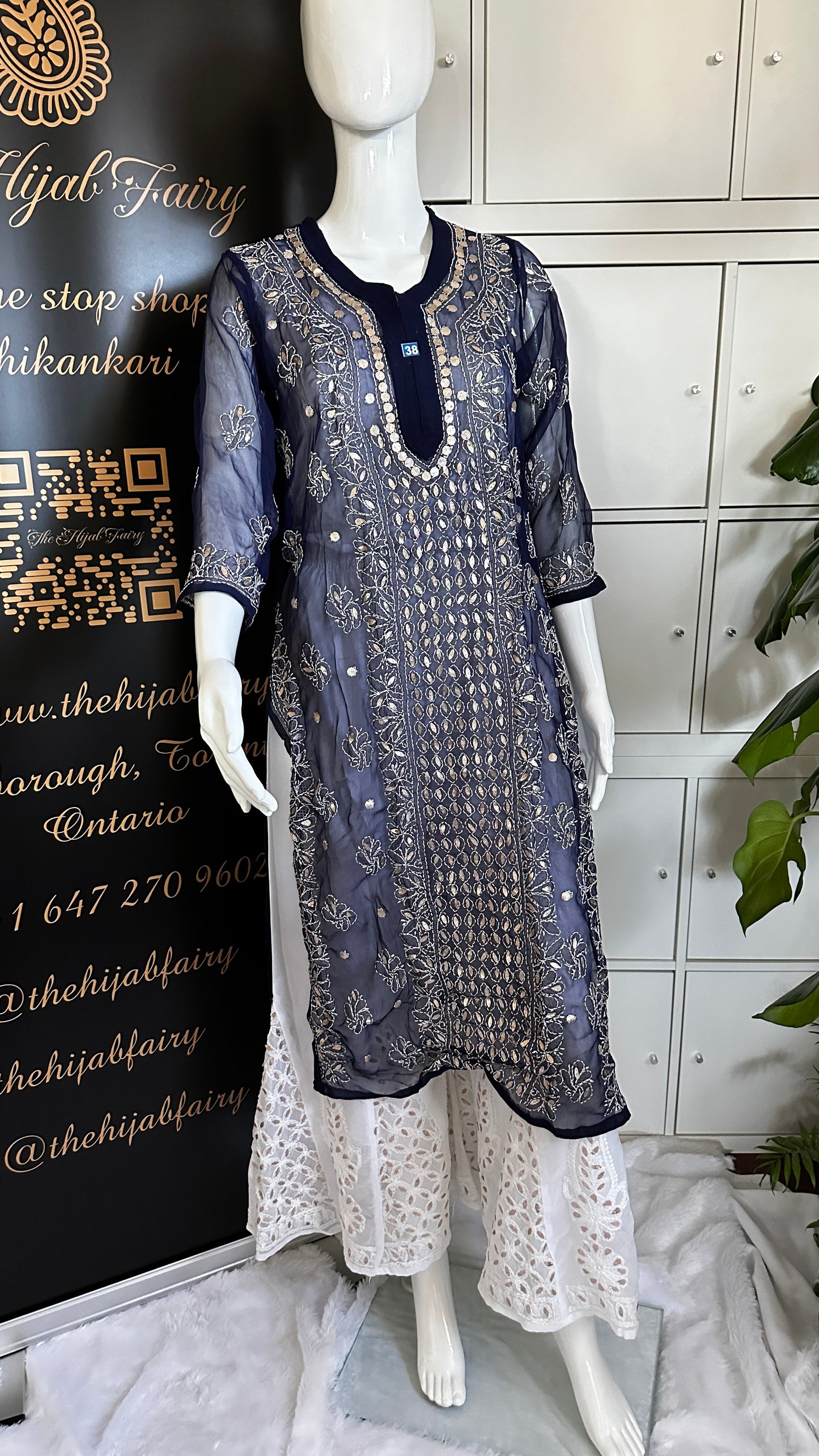 Georgette Gota Work Kurti - Indigo Blue