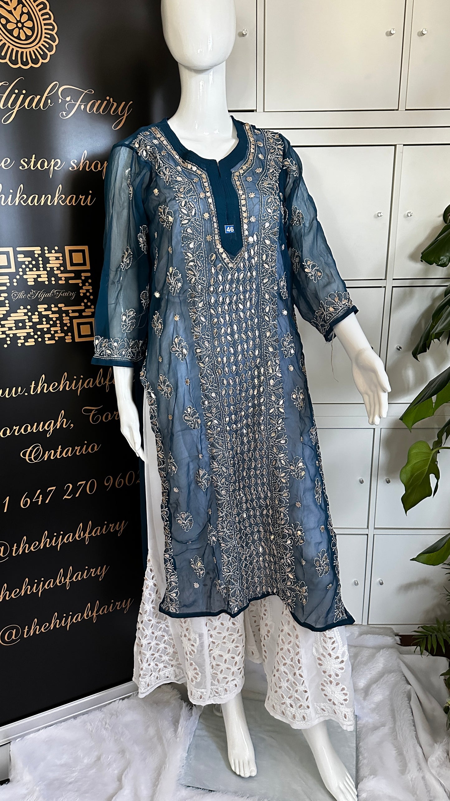 Georgette Gota Work Kurti - Aegean Blue