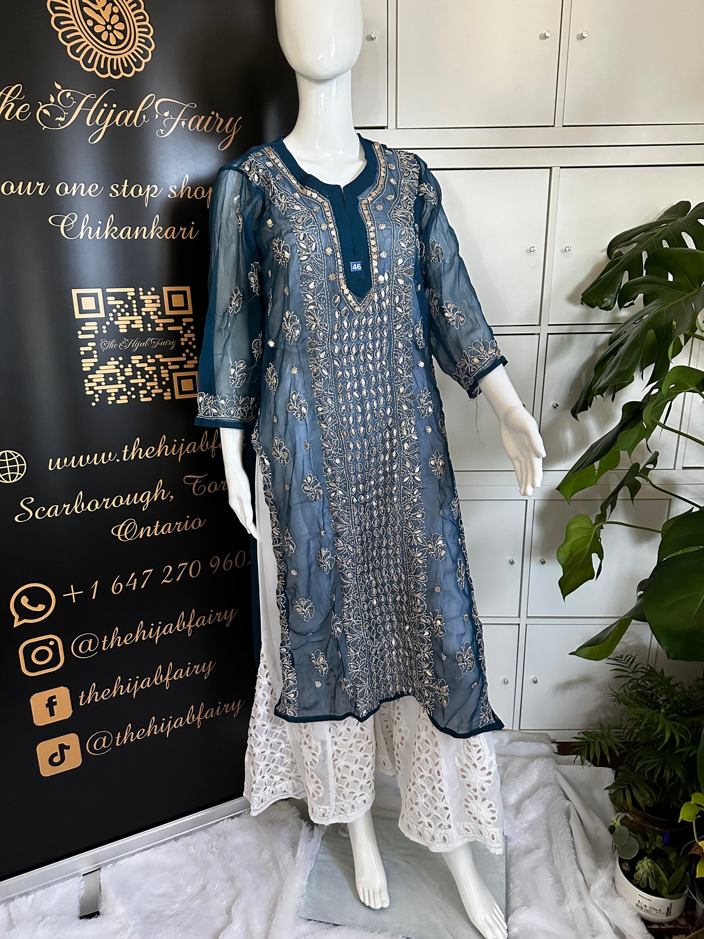 Georgette Gota Work Kurti - Aegean Blue