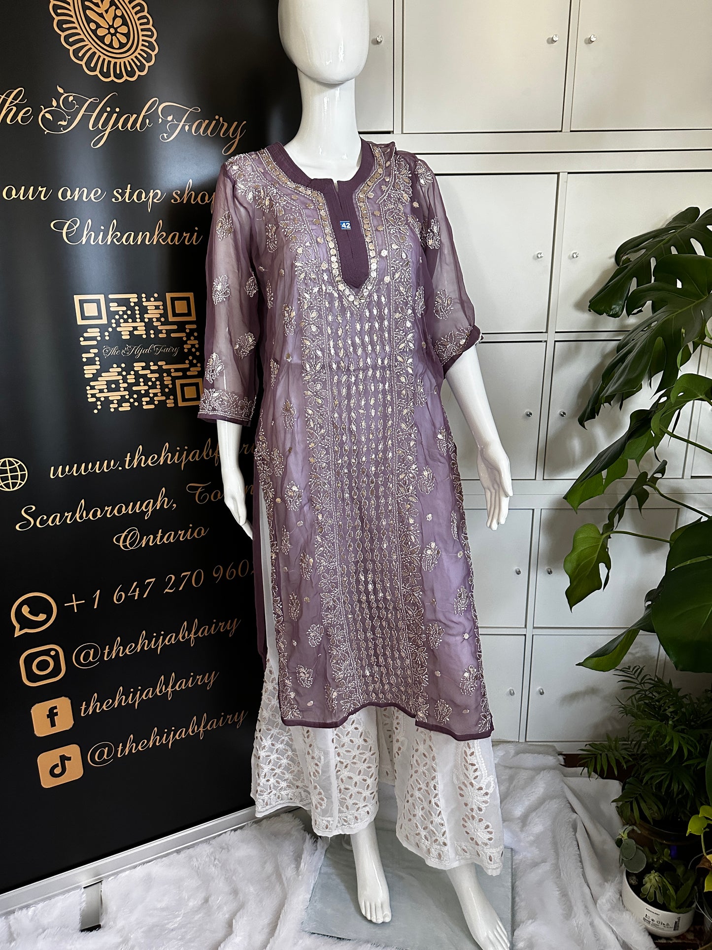 Georgette Gota Work Kurti - Dusty Lilac