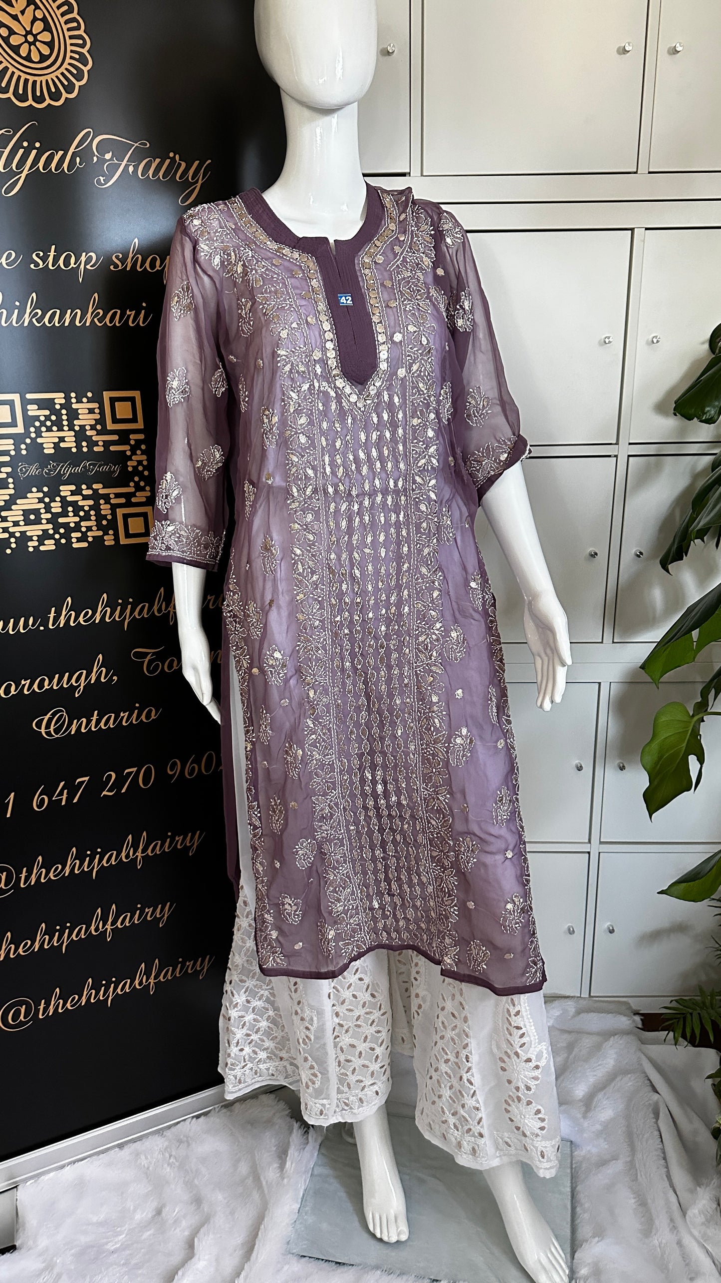 Georgette Gota Work Kurti - Dusty Lilac