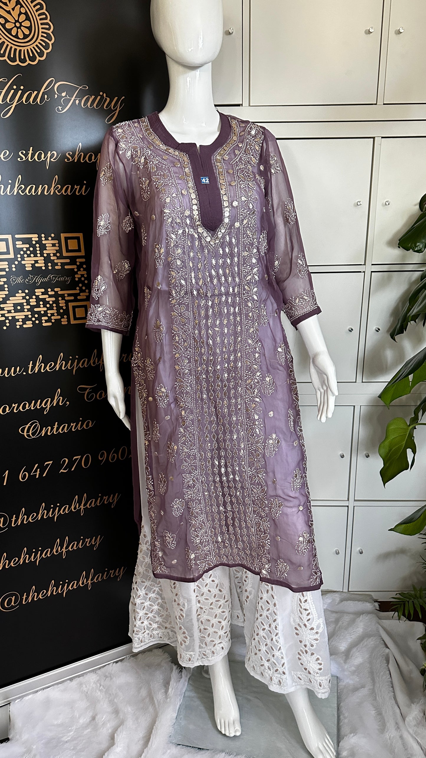 Georgette Gota Work Kurti - Dusty Lilac