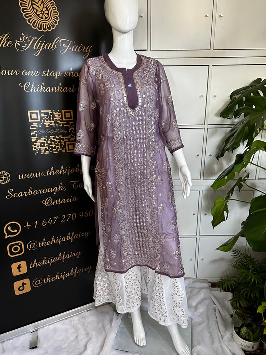 Georgette Gota Work Kurti - Dusty Lilac