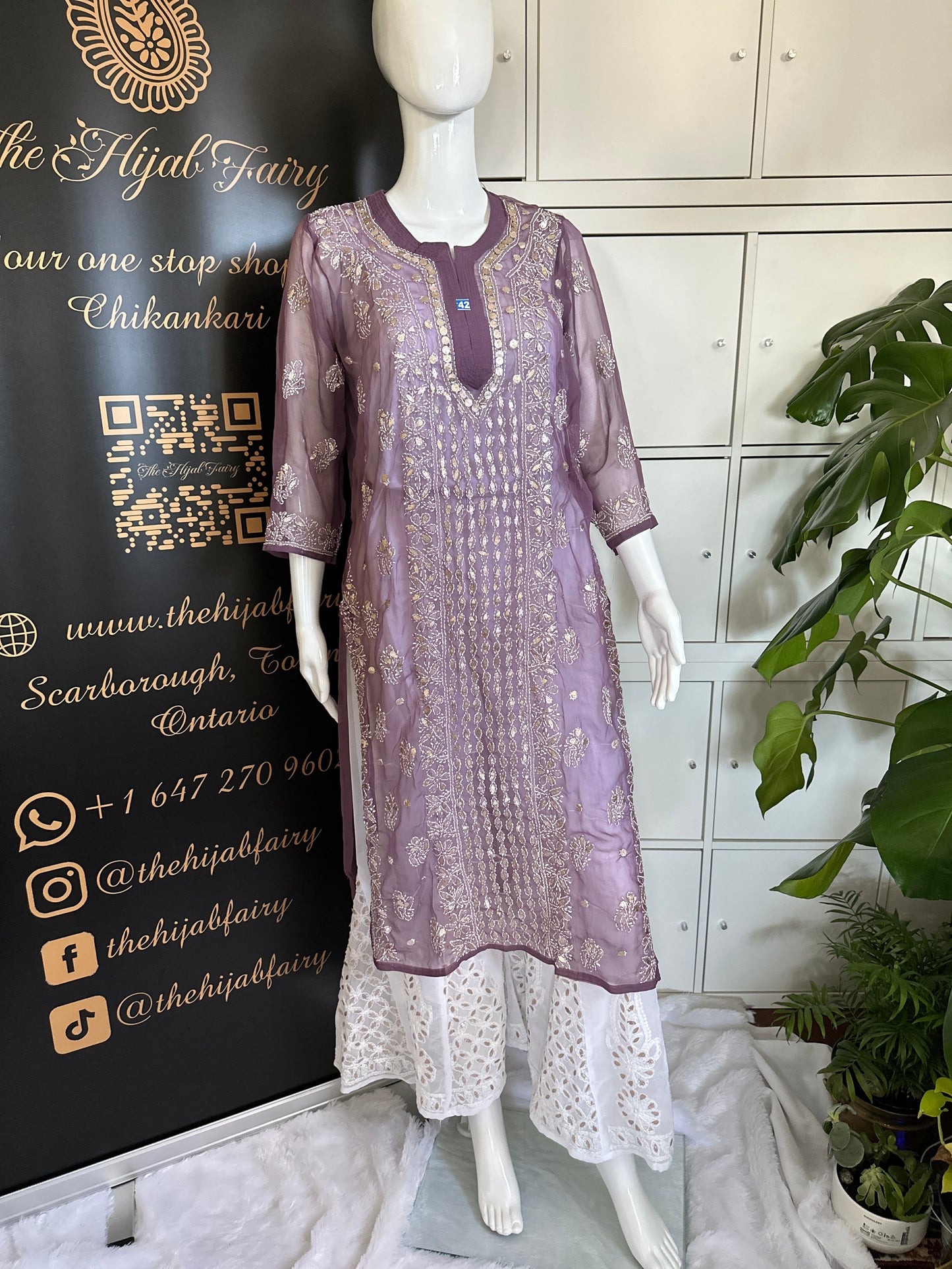 Georgette Gota Work Kurti - Dusty Lilac