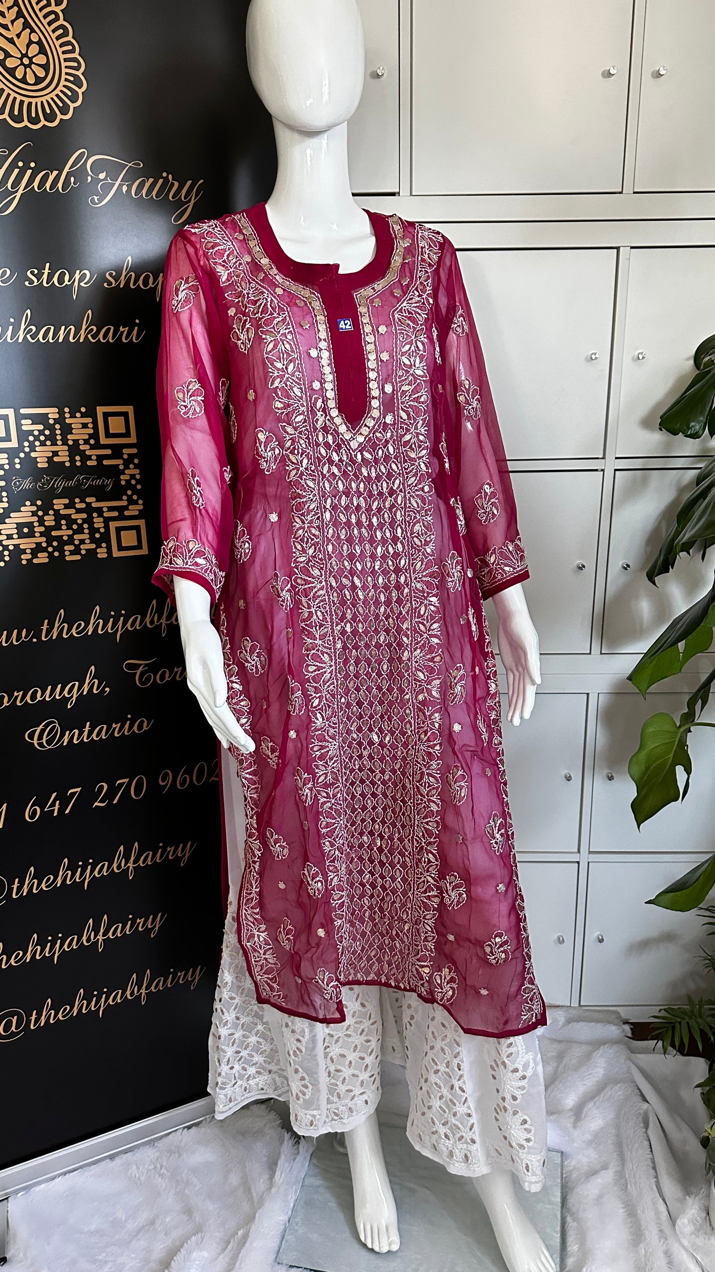 Georgette Gota Work Kurti - Berry