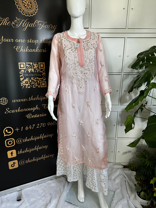 Georgette Gota Work Kurti  - Light Peach
