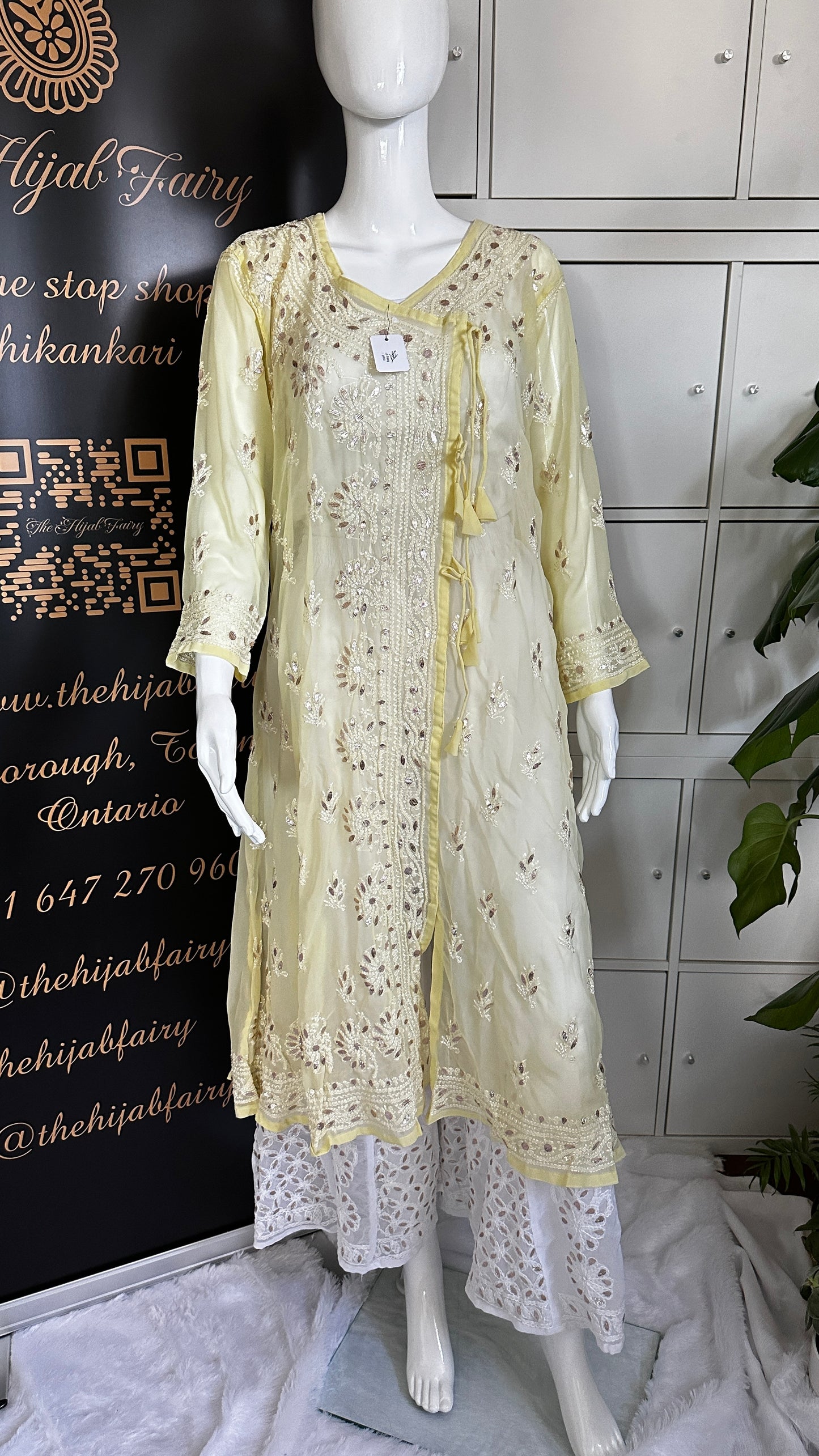 Georgette Gota Work Kurti Angrakha- Yellow