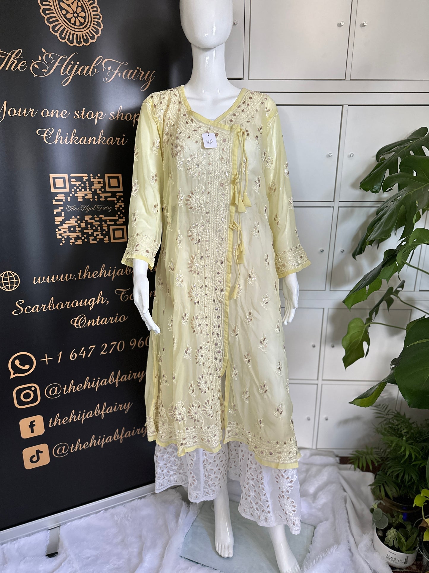 Georgette Gota Work Kurti Angrakha- Yellow