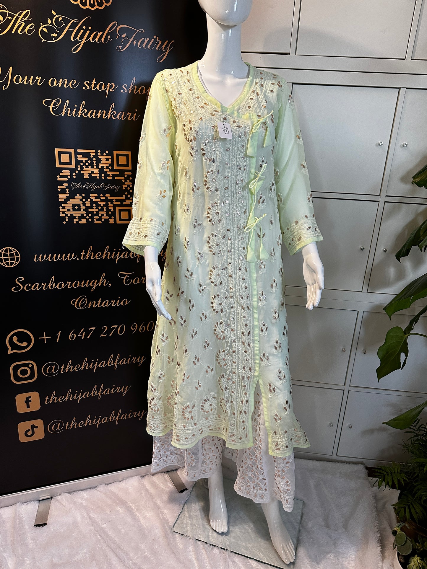 Georgette Gota Work Kurti Angrakha- Light Yellow