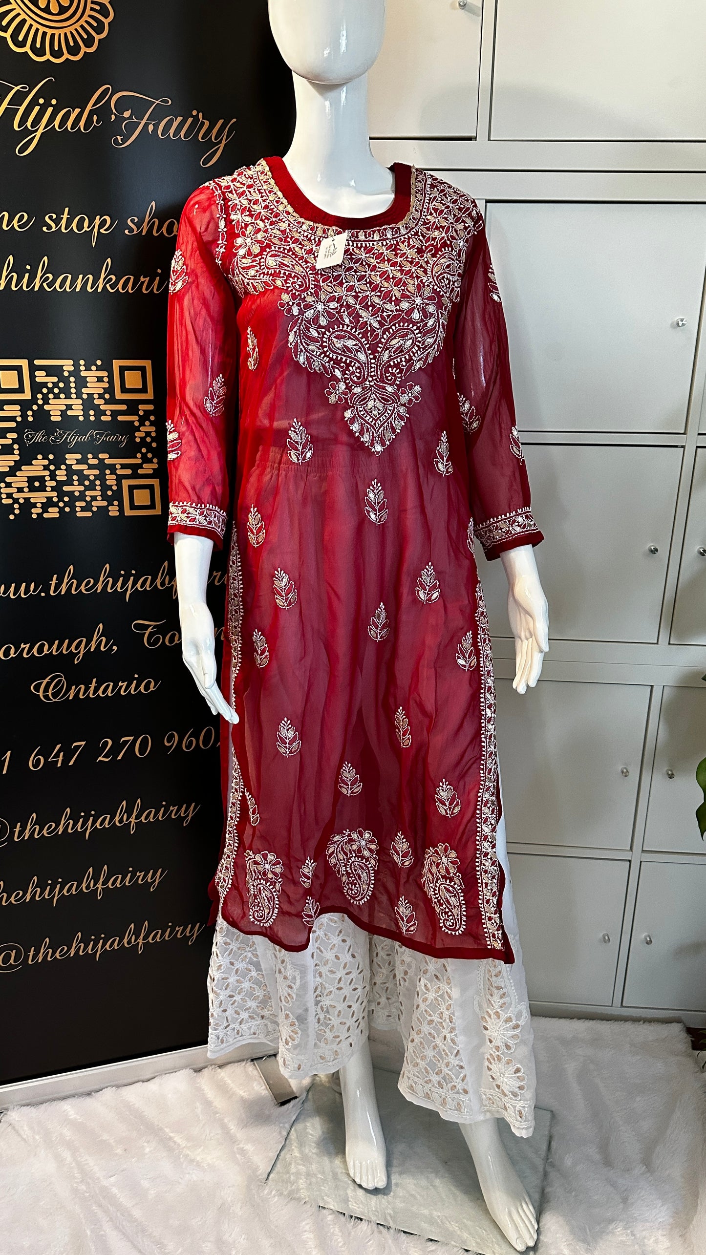 Georgette Gota Work Kurti Light - Red