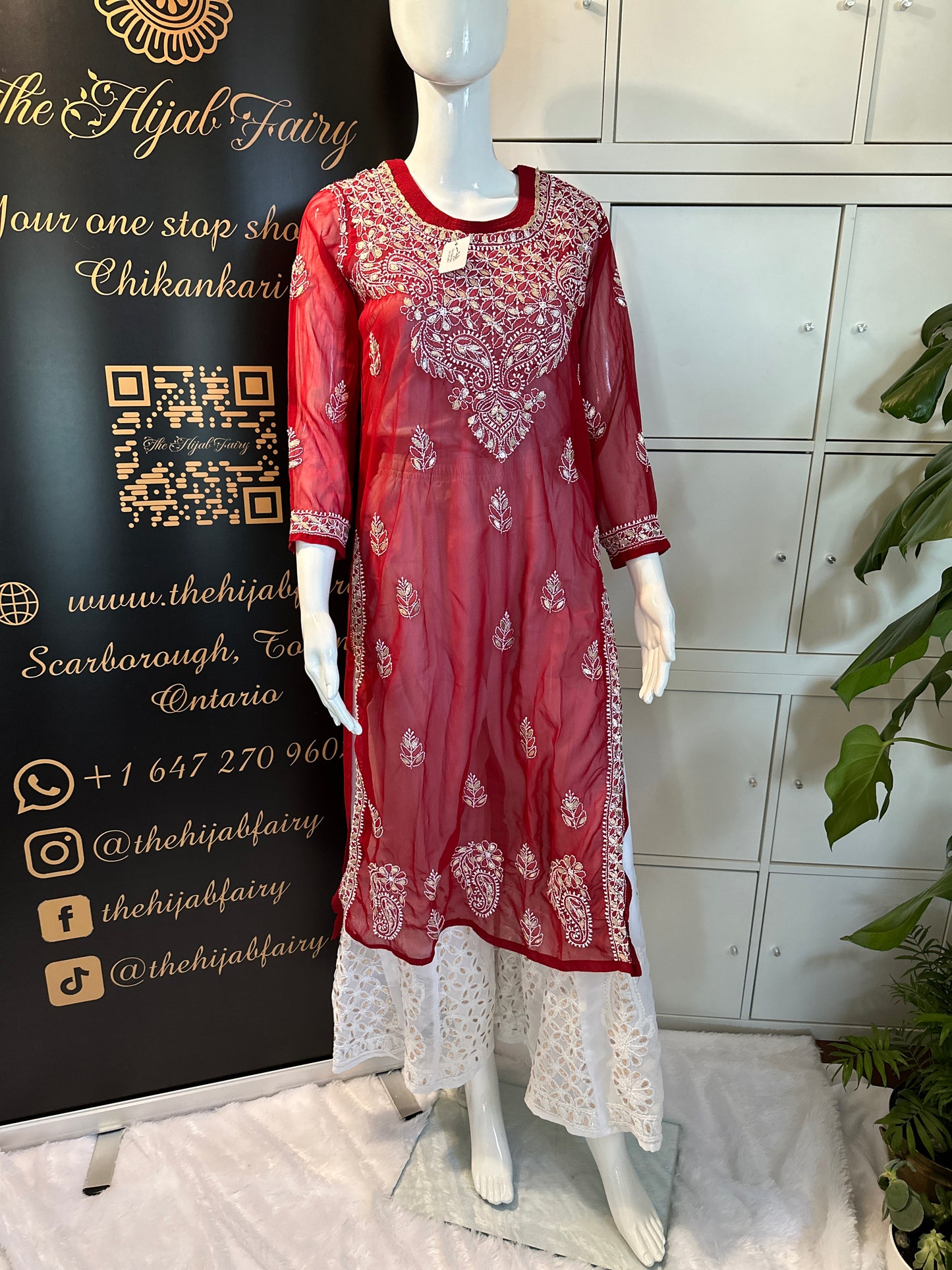 Georgette Gota Work Kurti Light - Red