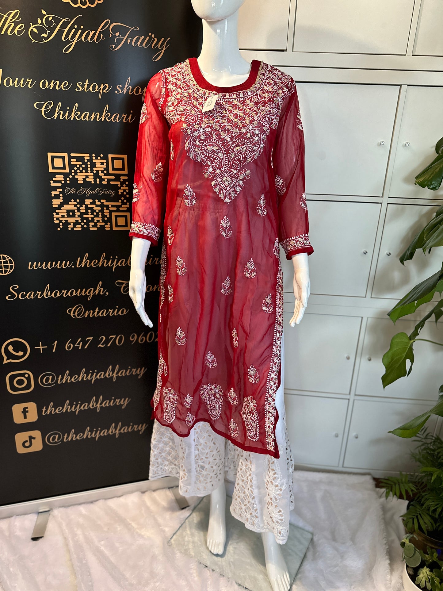 Georgette Gota Work Kurti Light - Red