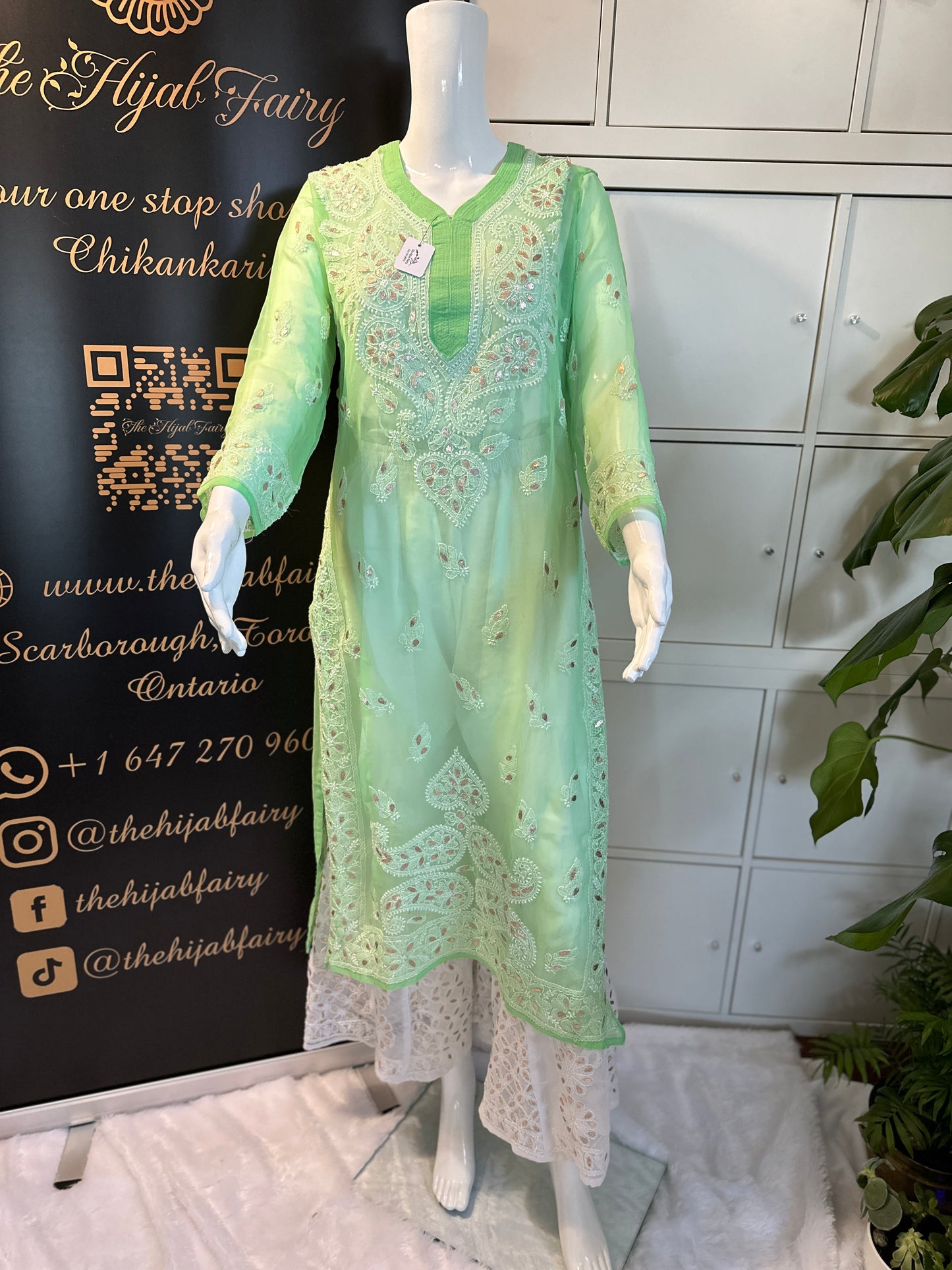 Georgette Gota Work Kurti Light - Green