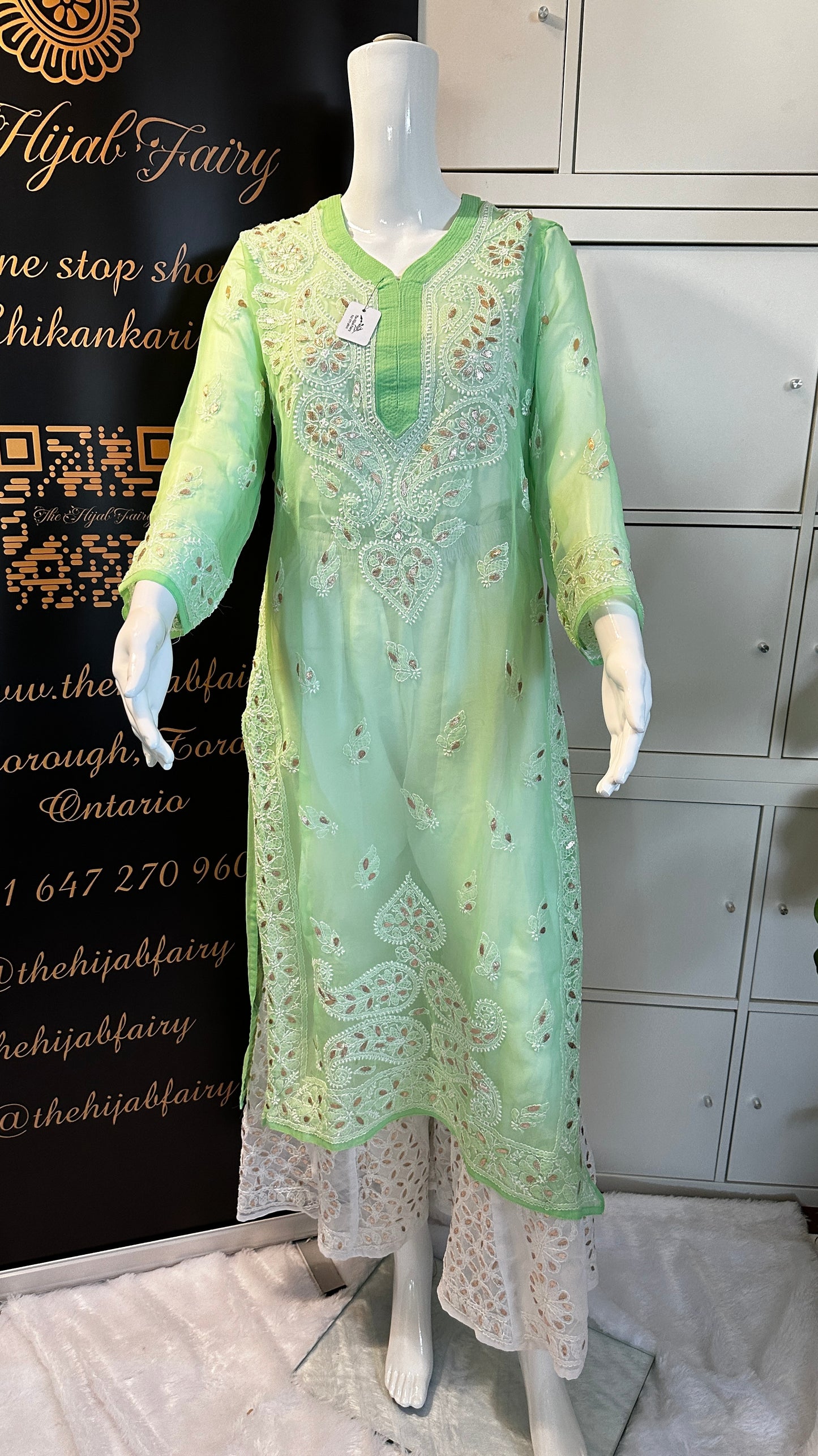 Georgette Gota Work Kurti Light - Green