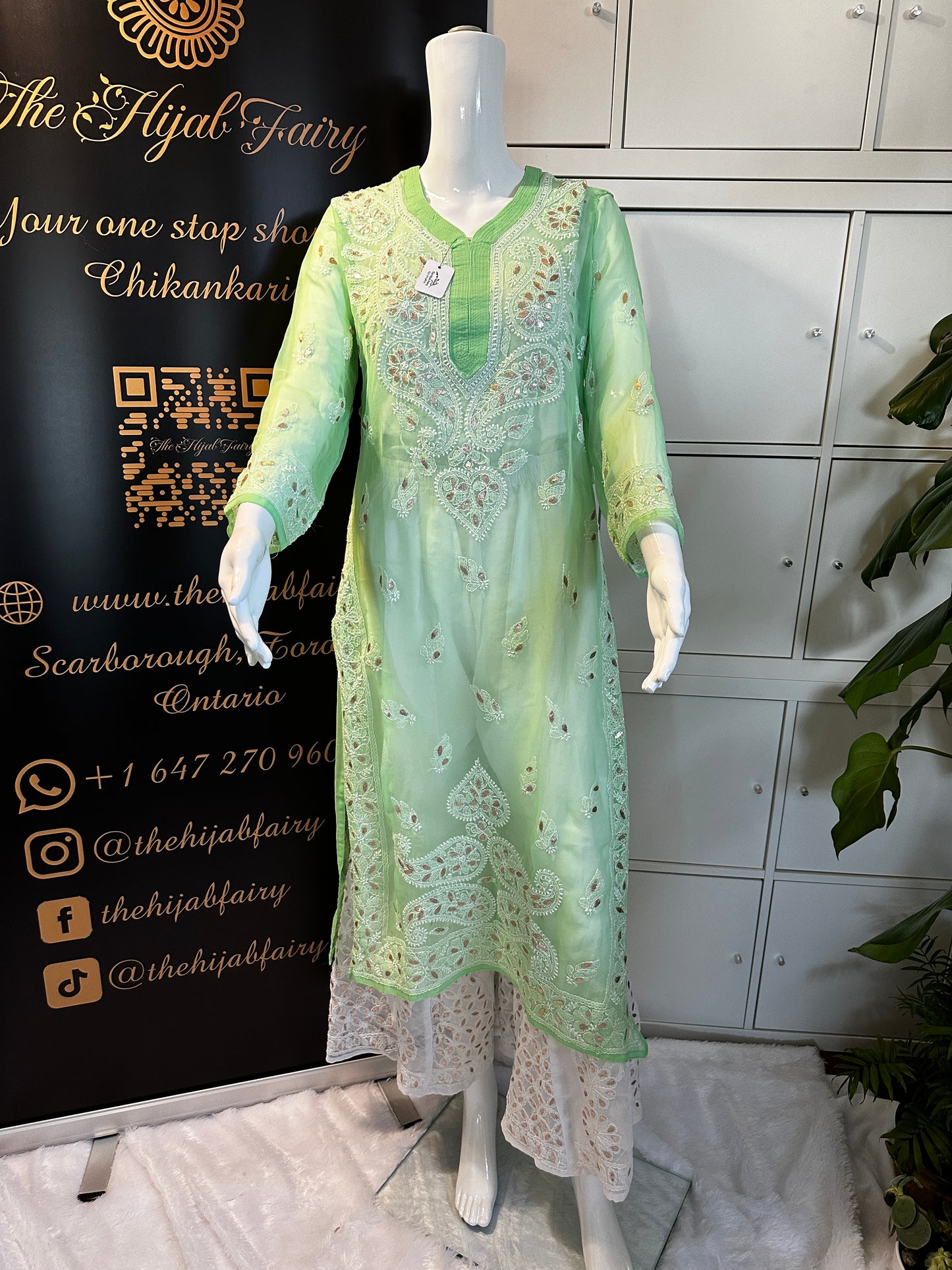 Georgette Gota Work Kurti Light - Green