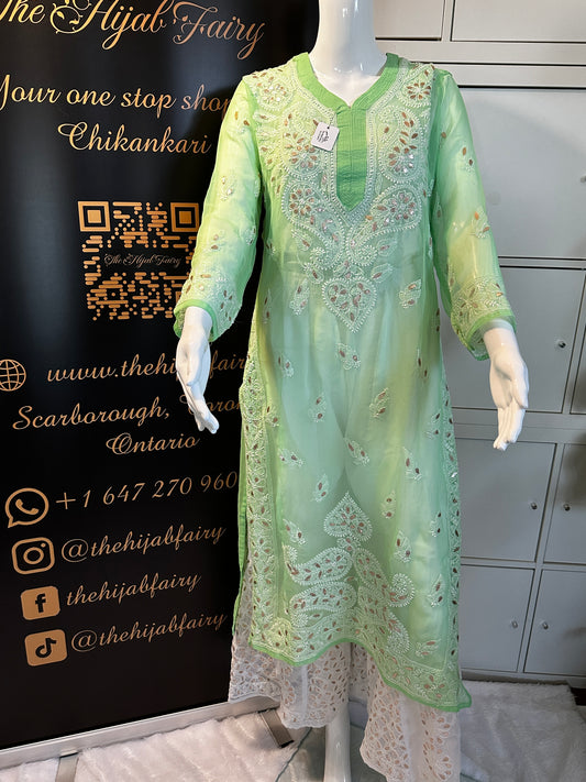 Georgette Gota Work Kurti Light - Green