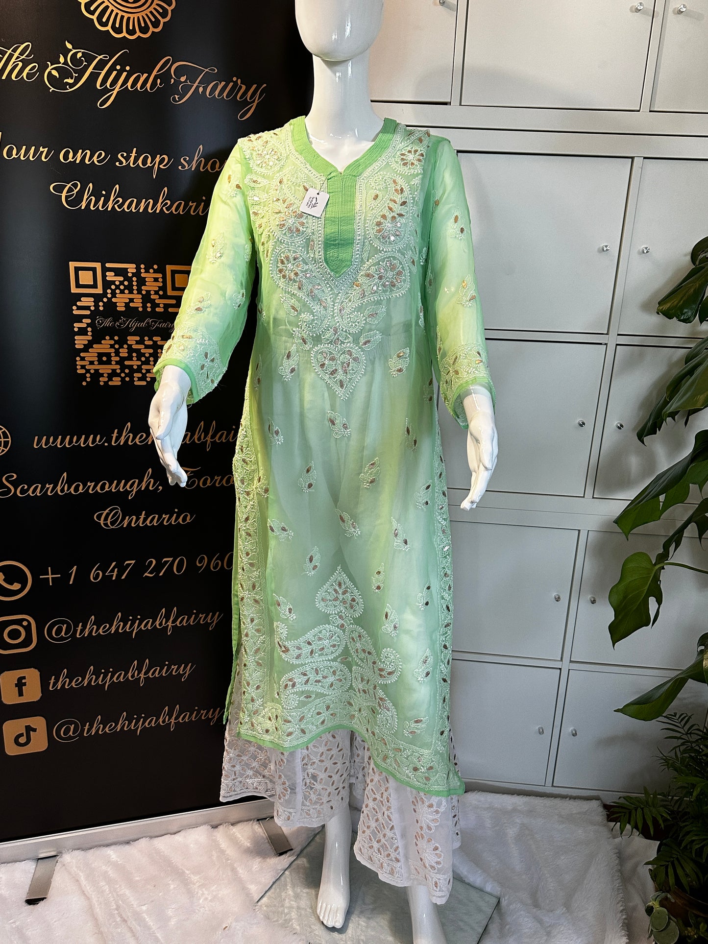 Georgette Gota Work Kurti Light - Green