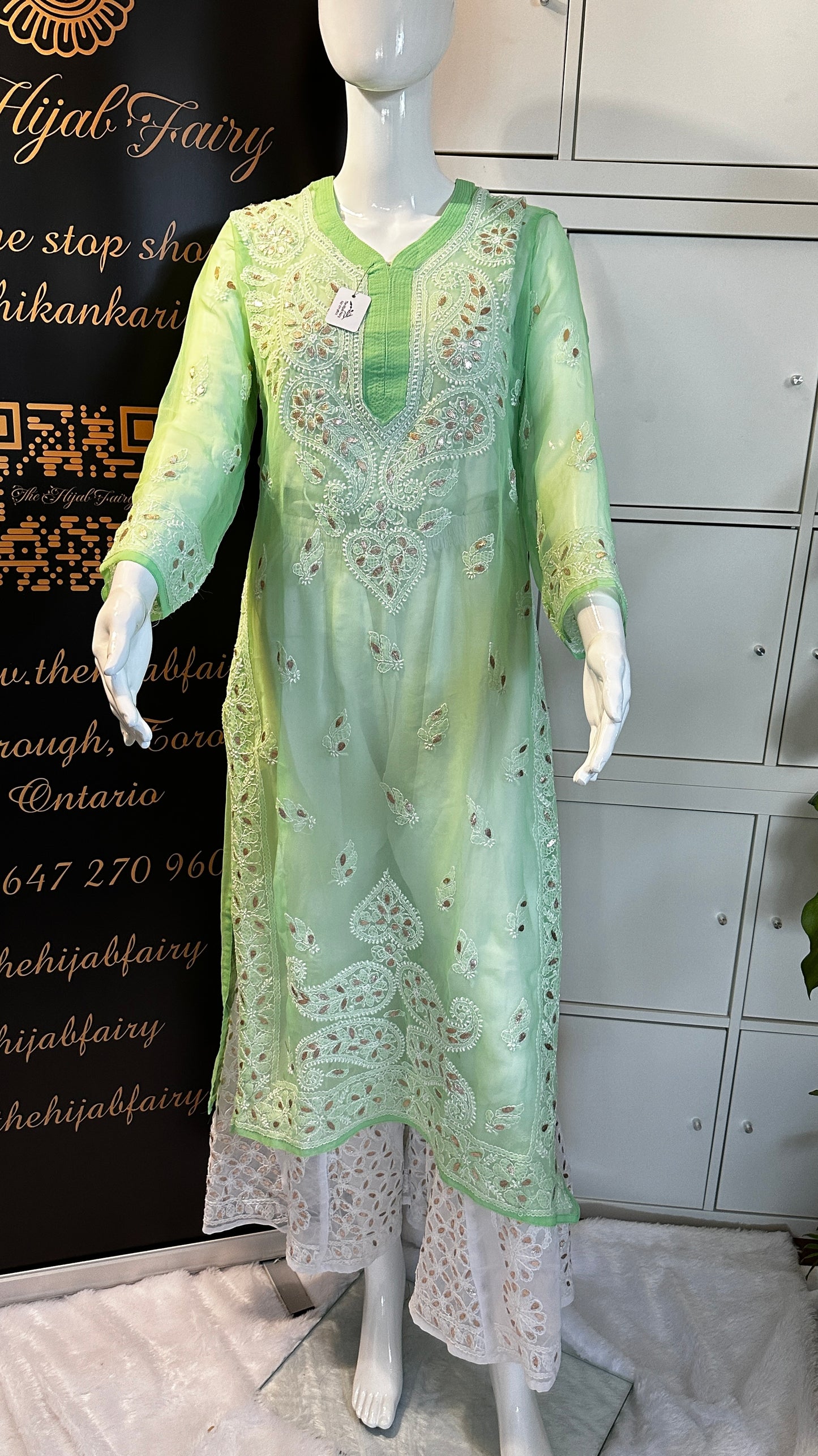 Georgette Gota Work Kurti Light - Green