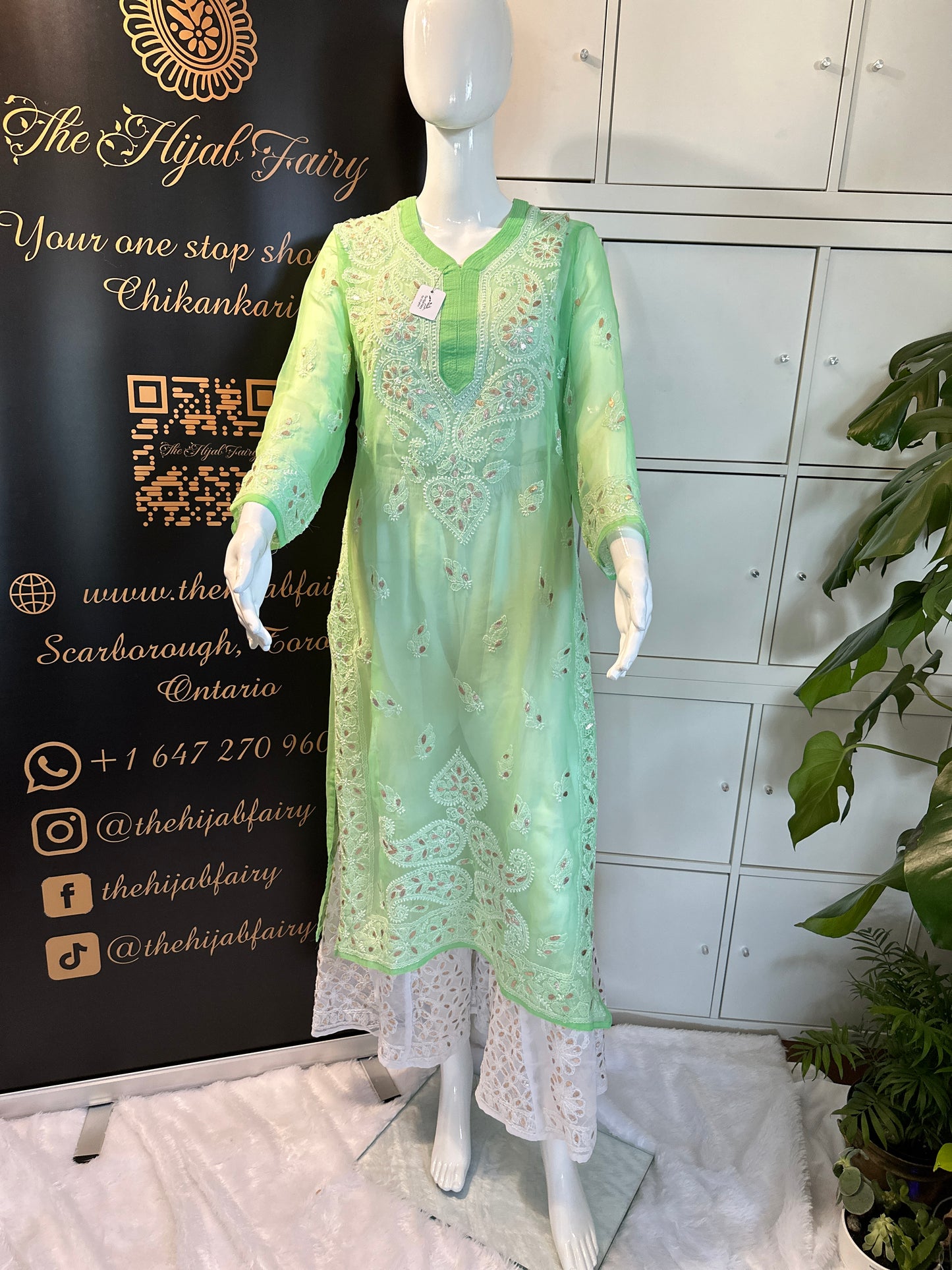 Georgette Gota Work Kurti Light - Green