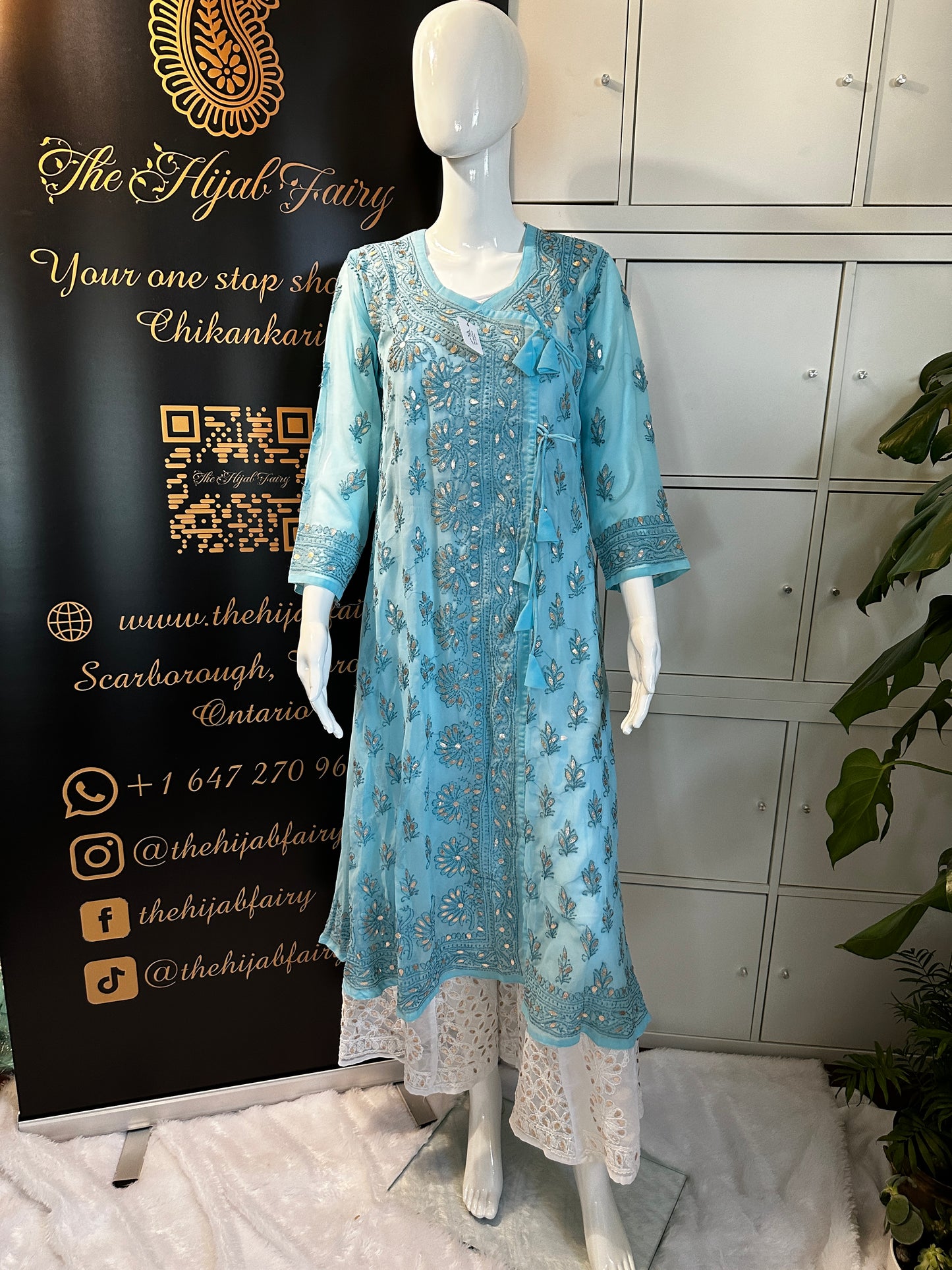 Georgette Gota Work Kurti Angrakha- Blue